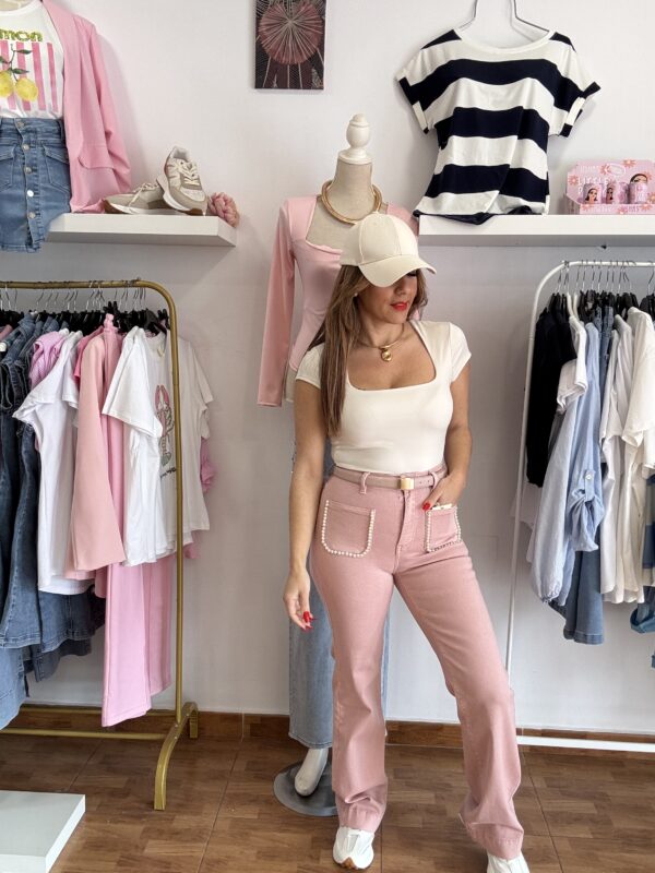 Pantalón vaquero rosa perlas - Imagen 3