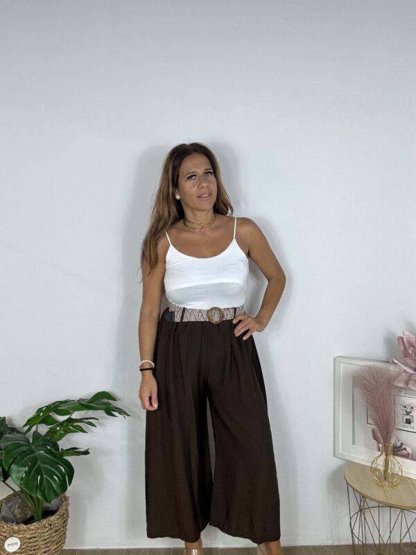 Pantalón midi cinturón bicolor